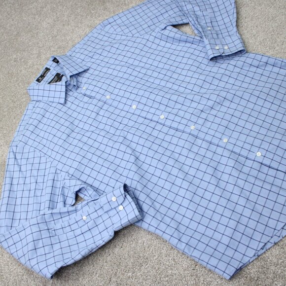 Nordstrom Shirt Mens 17, 34/35 Blue Smartcare Wrinkle-Free Cotton Trim Fit L/S - Picture 7 of 13